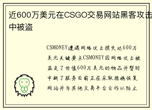 近600万美元在CSGO交易网站黑客攻击中被盗 近600万美元在CSGO交易网站黑客攻击中被盗