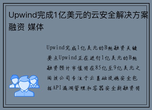 Upwind完成1亿美元的云安全解决方案融资 媒体